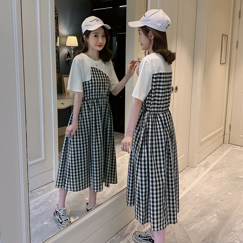 Plaid Stitching Maternity Dress Pregnancy Wear