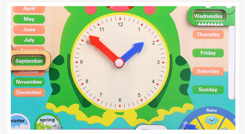 Montessori Wooden Weather Season Calendar Clock Educational Toy