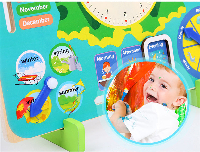 Montessori Wooden Weather Season Calendar Clock Educational Toy