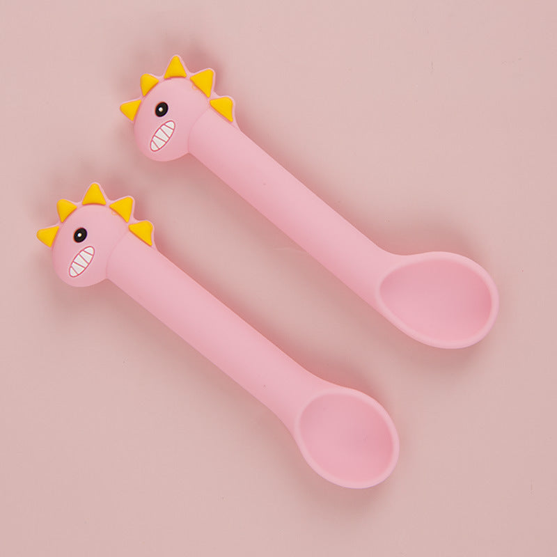 Baby Silicone Training Spoon Set Cartoon Soft Head Spoon