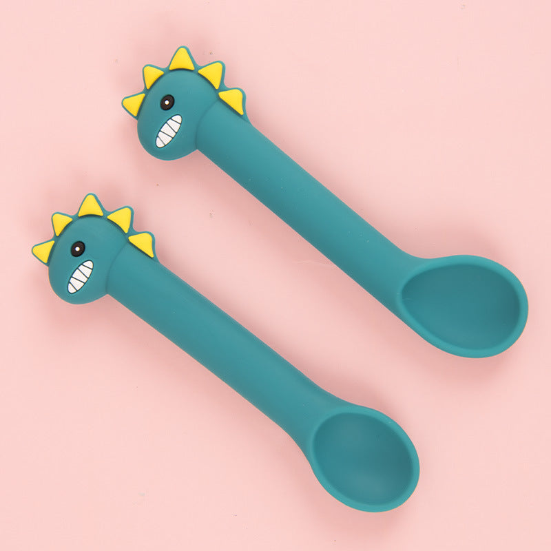 Baby Silicone Training Spoon Set Cartoon Soft Head Spoon