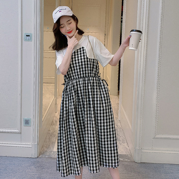 Plaid Stitching Maternity Dress Pregnancy Wear