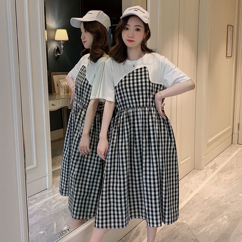 Plaid Stitching Maternity Dress Pregnancy Wear